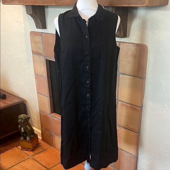 Garnet Hill Black Classic Linen Shirtdress, size 12 - Picture 1 of 9